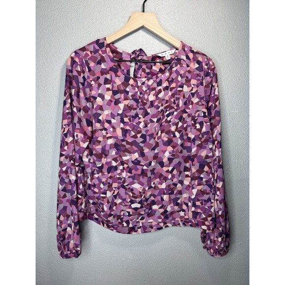 Cabi Kaleidoscope Blouse Size M Pink Purple Mosaic Long Sleeve Top Office - Picture 1 of 7